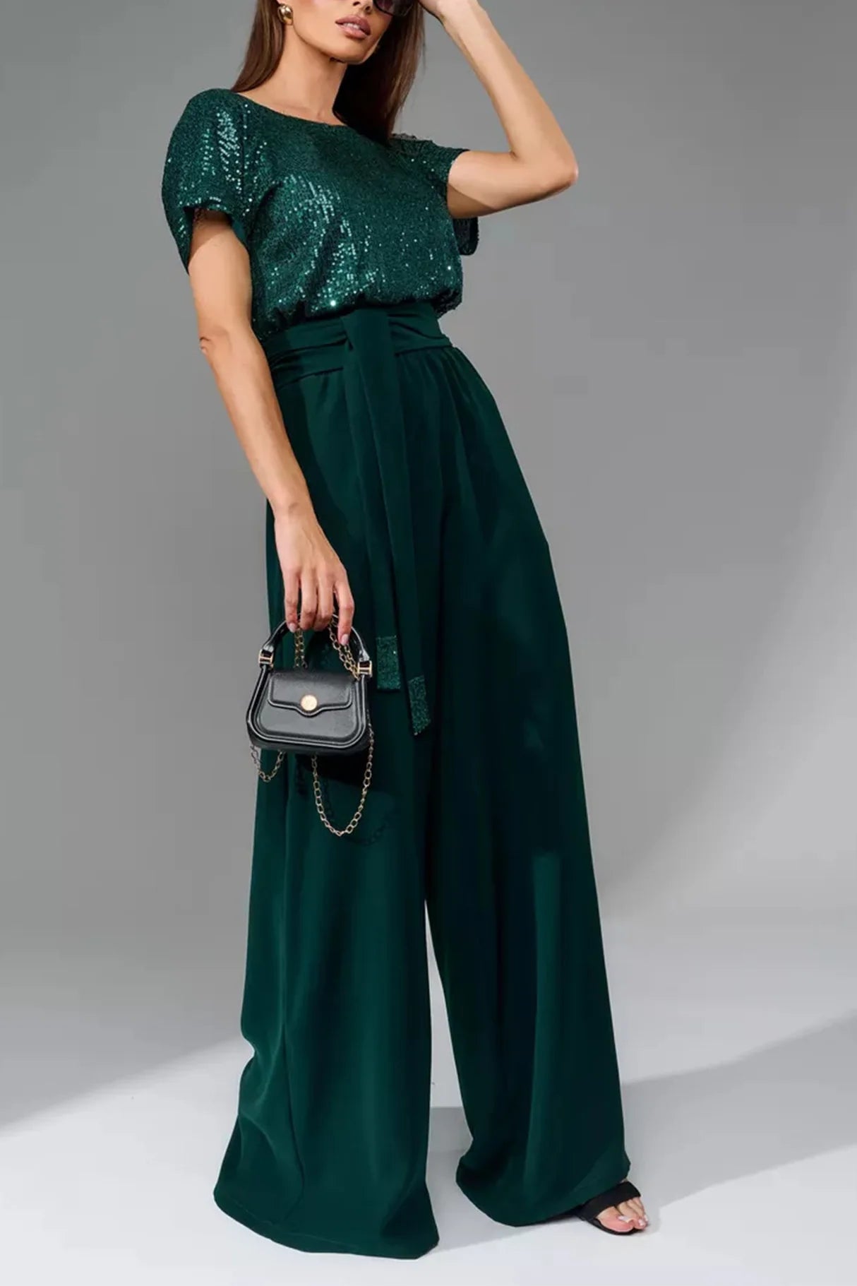 Sequin Patchwork Short Sleeve High Waist Jumpsuits