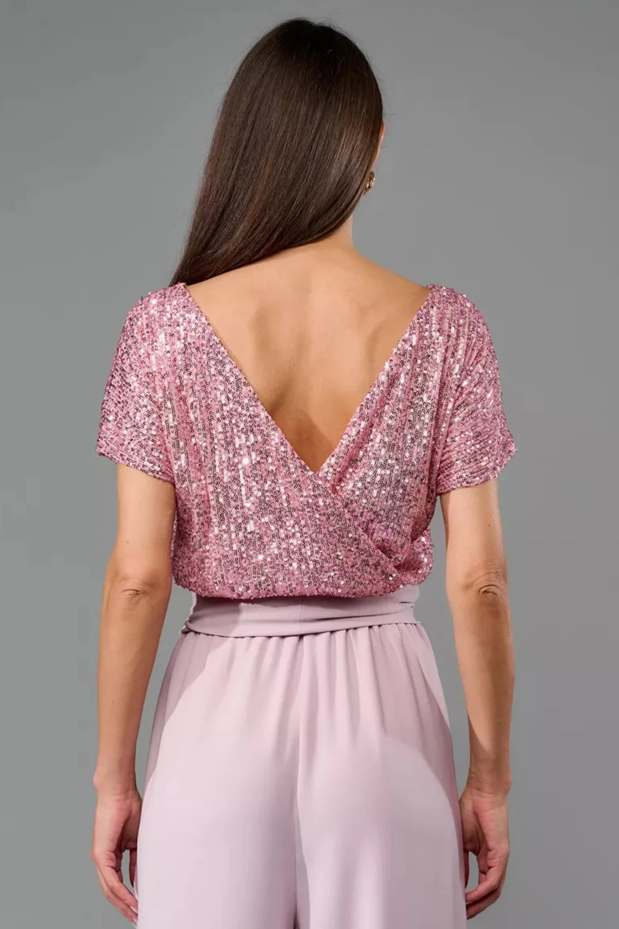 Sequin Patchwork Short Sleeve High Waist Jumpsuits