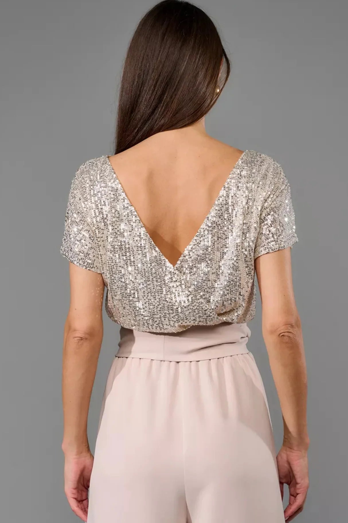 Sequin Patchwork Short Sleeve High Waist Jumpsuits