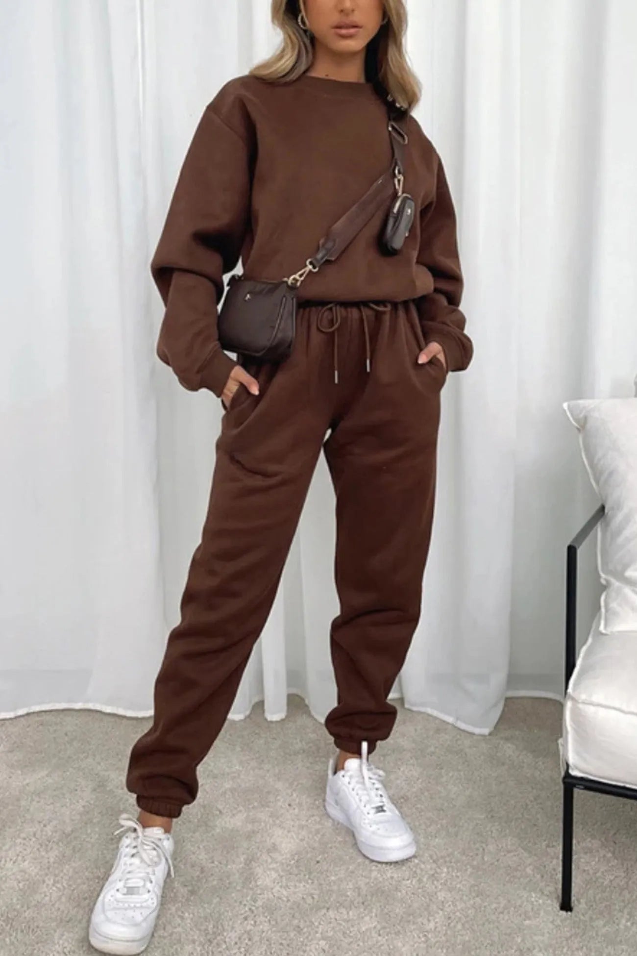 Solid Sweatshirt Pants Set