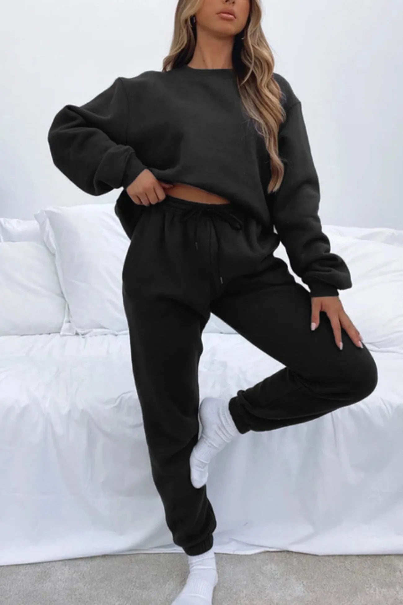 Solid Sweatshirt Pants Set