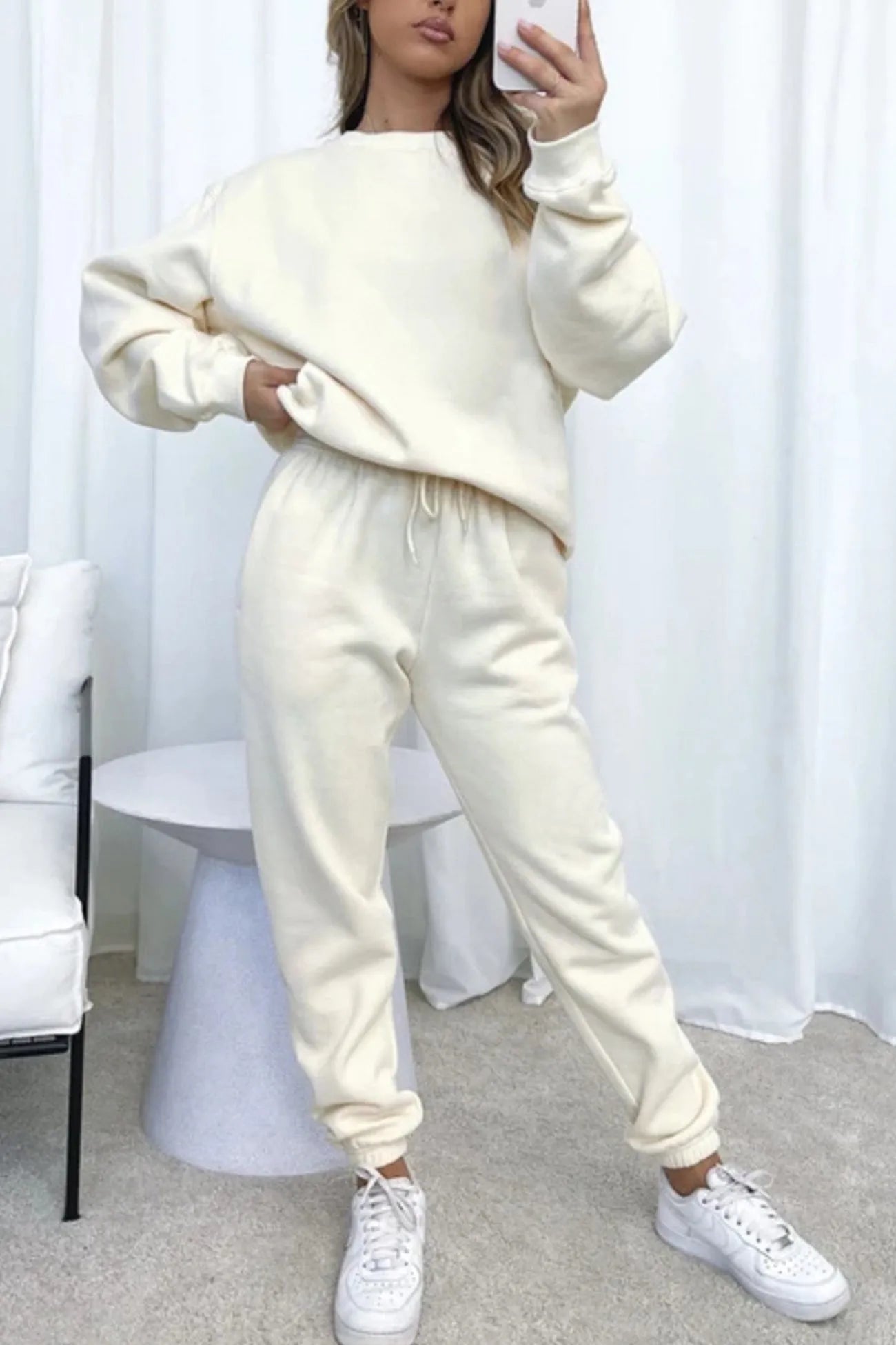 Solid Sweatshirt Pants Set