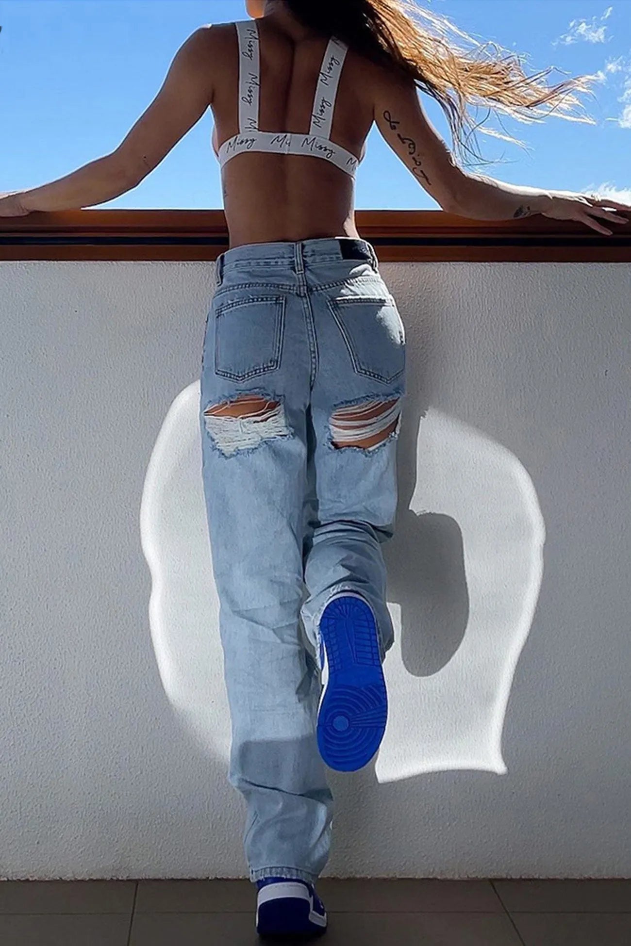 Solid High-rise Cutout Jeans