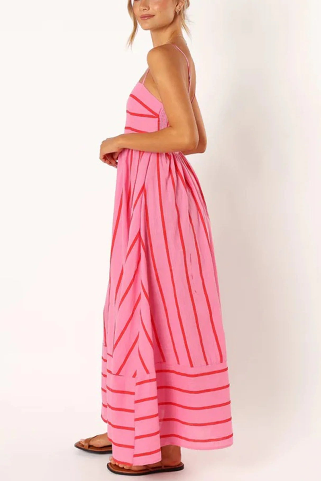 Striped Smocked Cutout Cami Dress