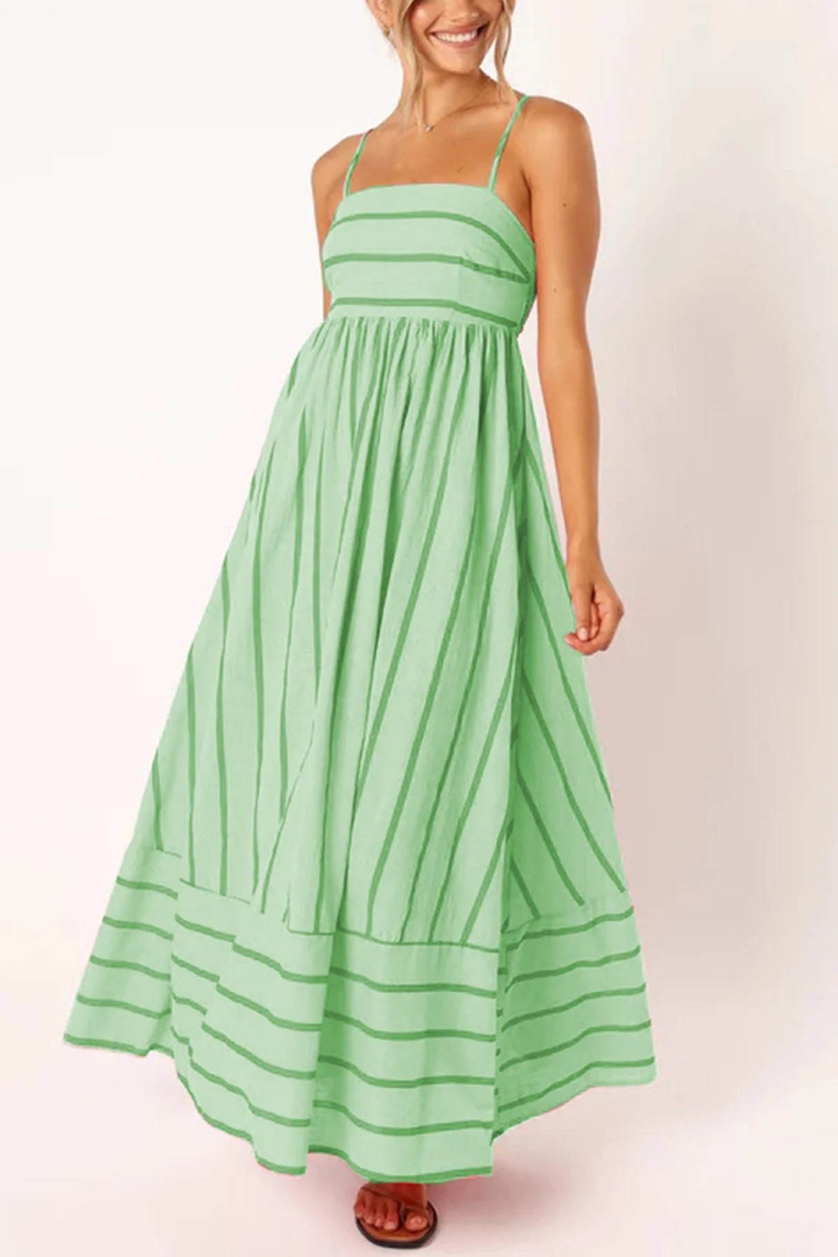 Striped Smocked Cutout Cami Dress