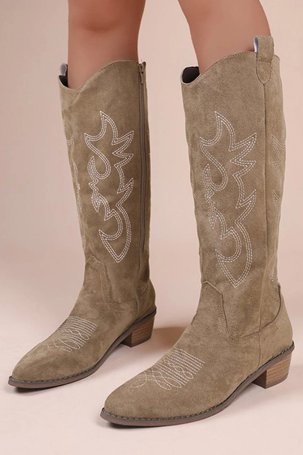 Suede Embroidered Thick Heel Cowgirl Western Boots