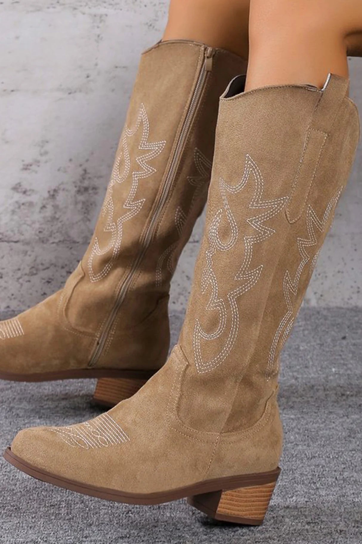 Suede Embroidered Thick Heel Cowgirl Western Boots