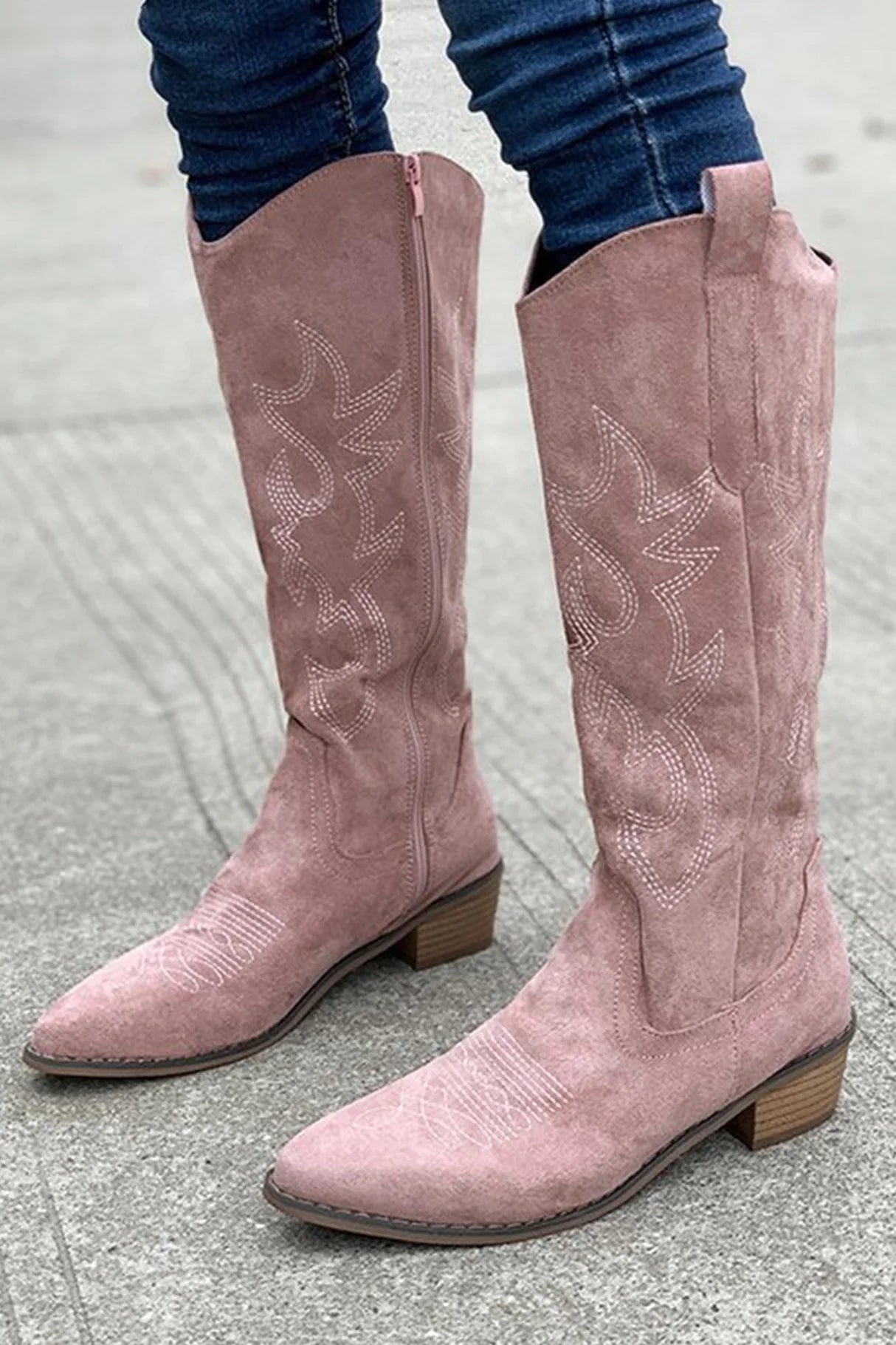 Suede Embroidered Thick Heel Cowgirl Western Boots