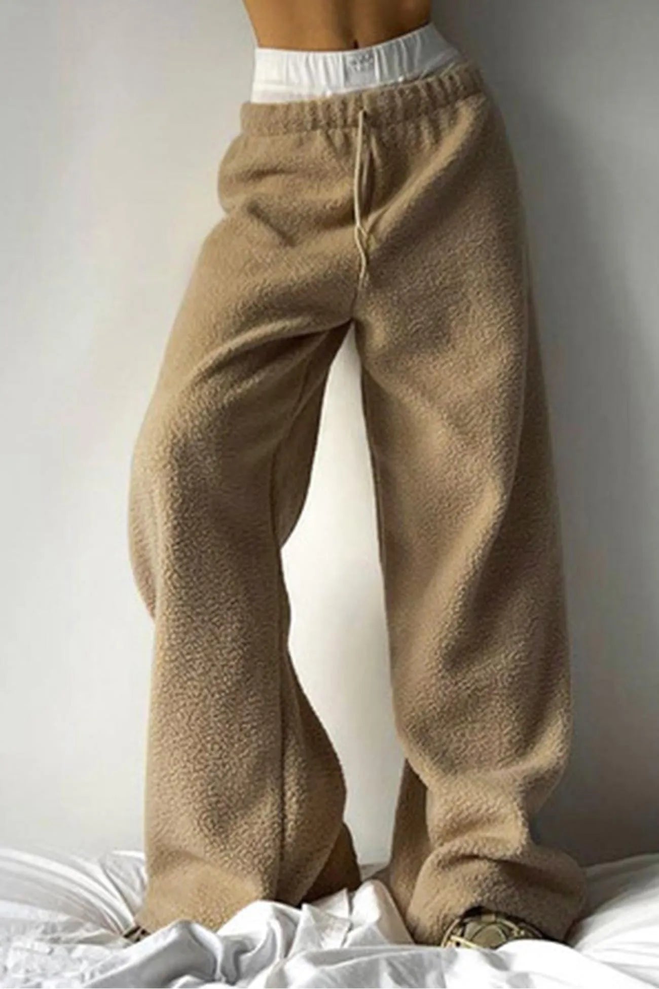 Teddy Boucle Plush Wide Leg Pants