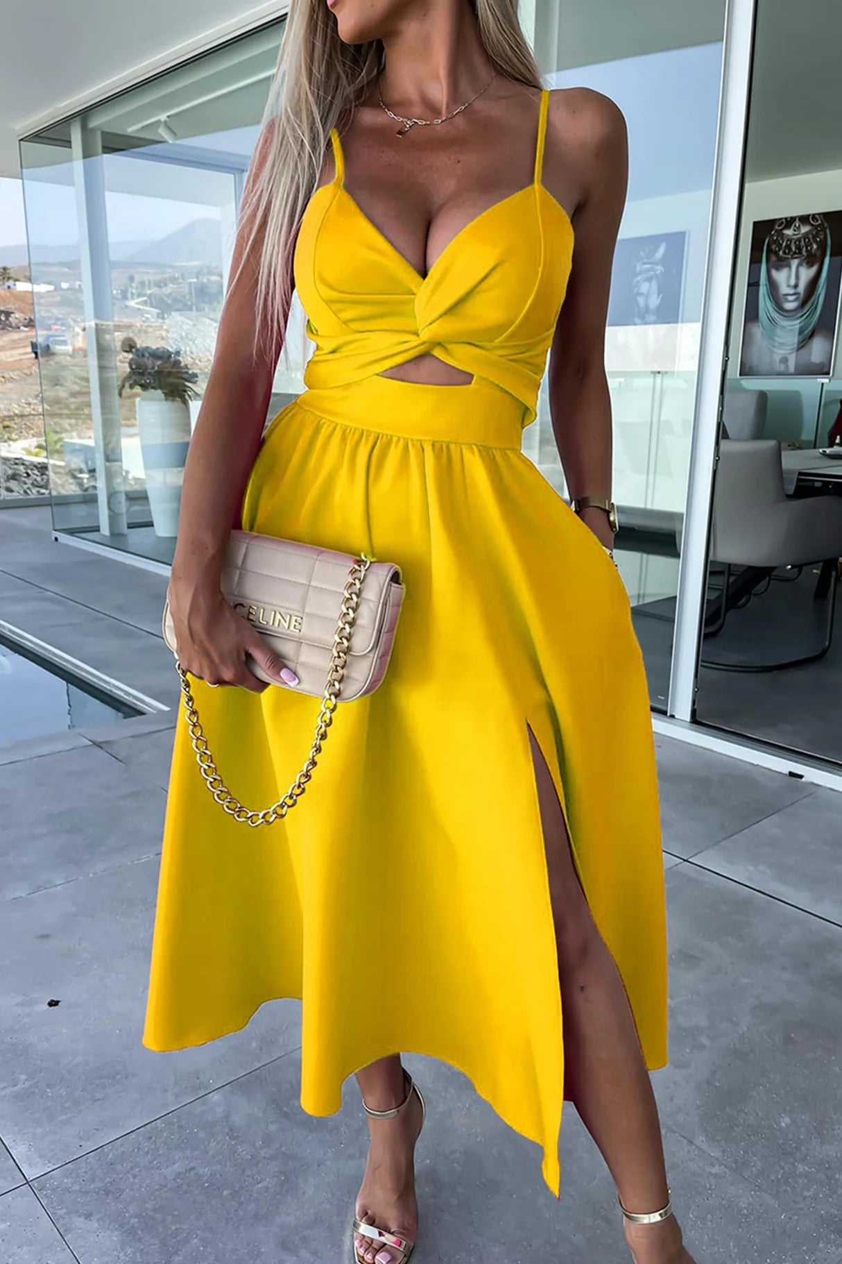 Twisted Cutout Slit Cami Dresses