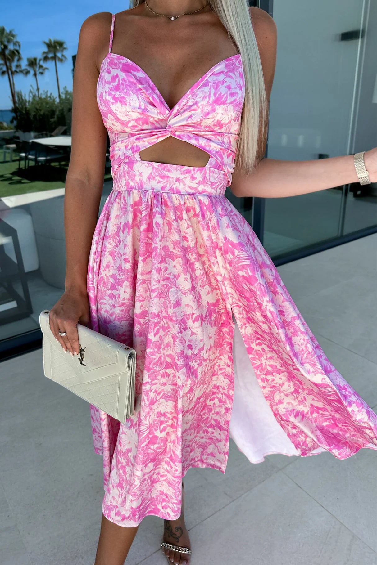 Twisted Cutout Slit Cami Dresses