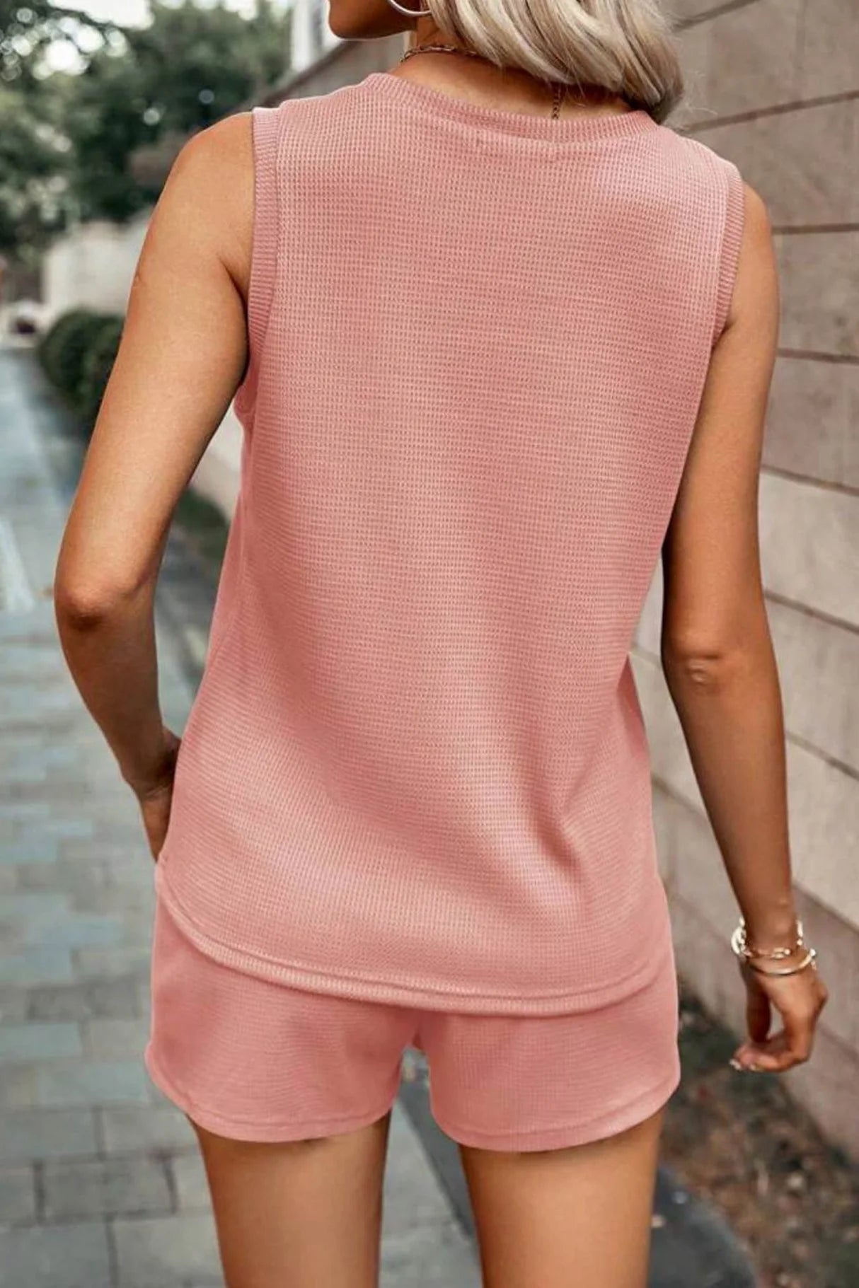 Waffle Tank Shorts Suits Sets