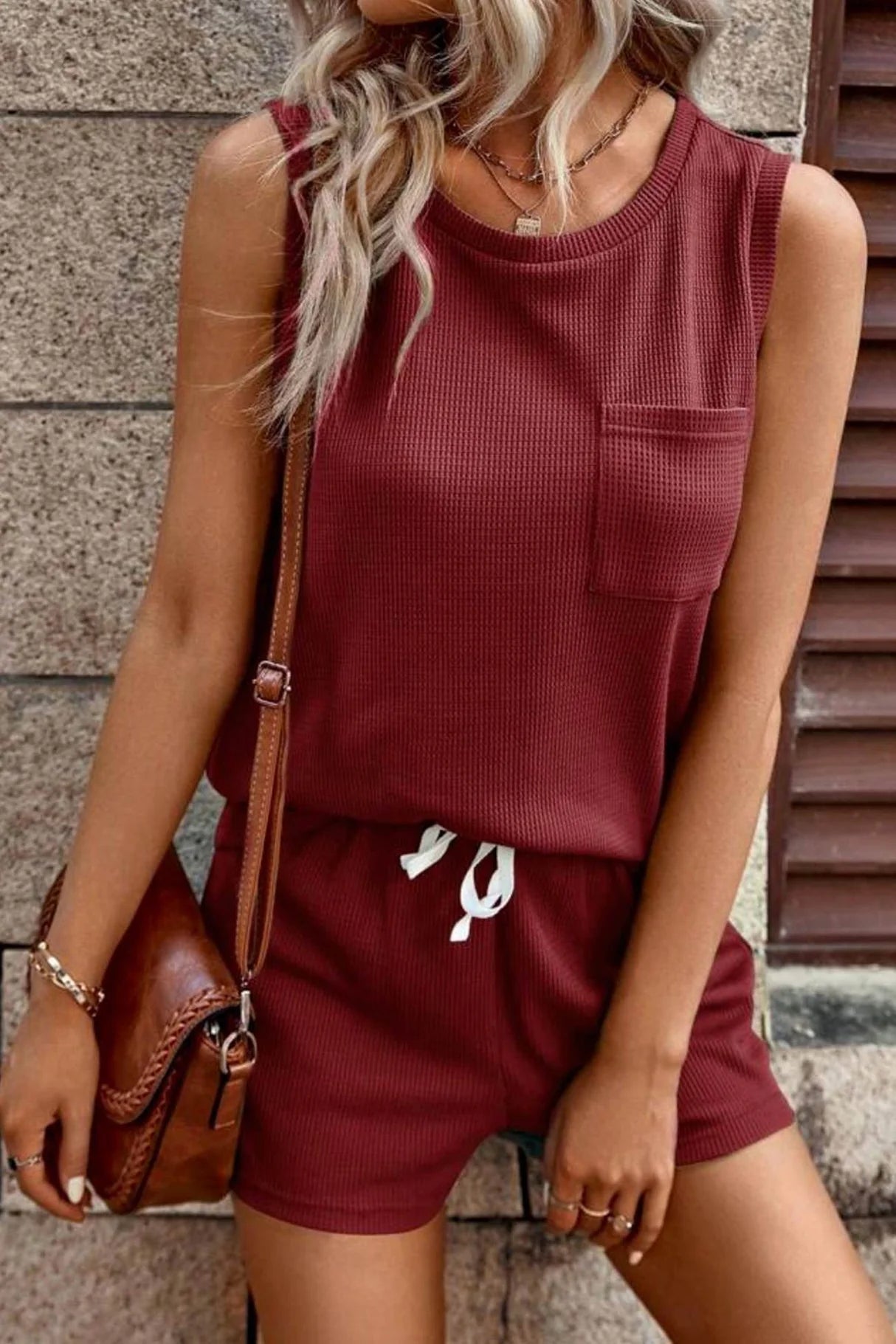 Waffle Tank Shorts Suits Sets