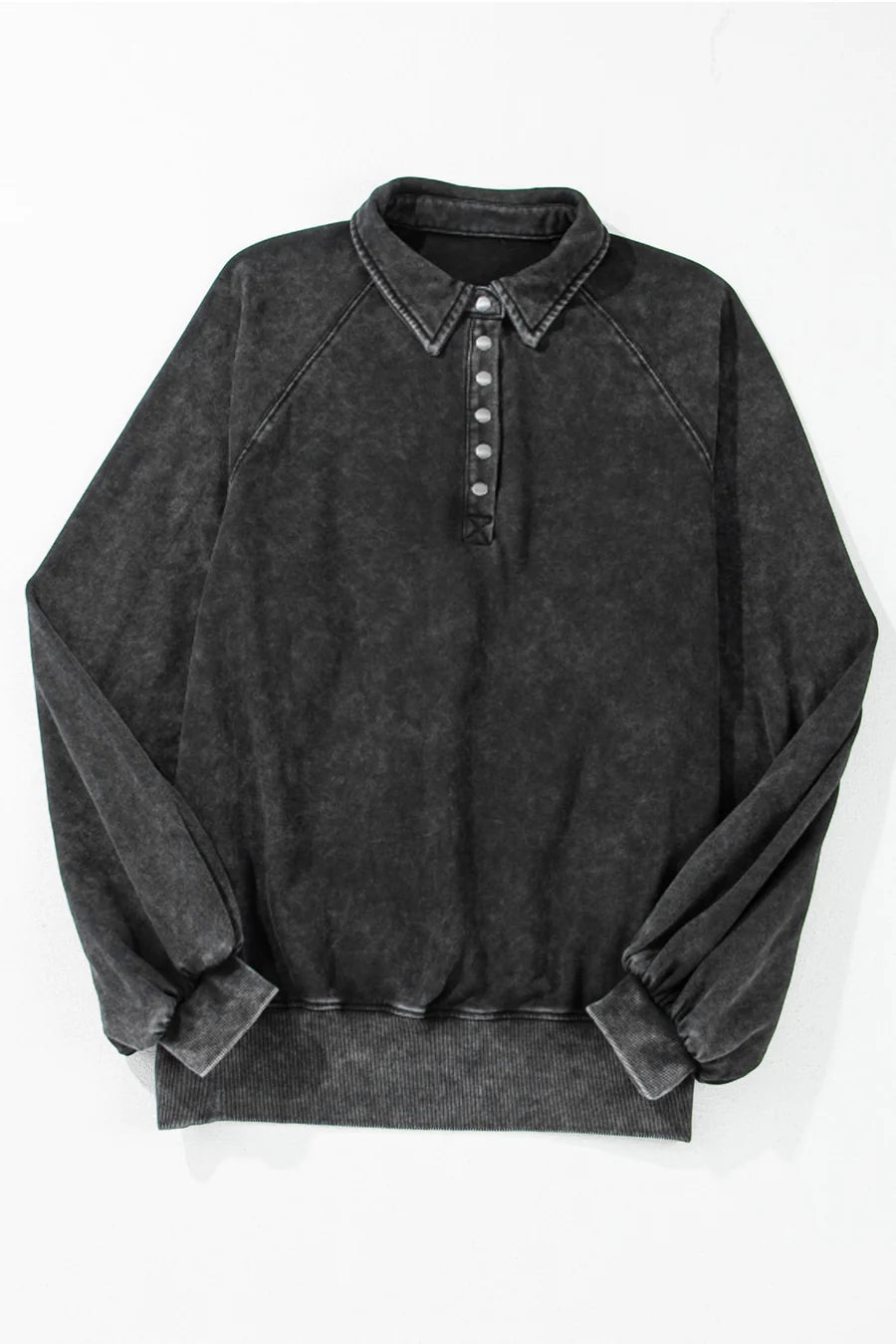 Buttons Balloon Sleeve Oversized Sweatshirt