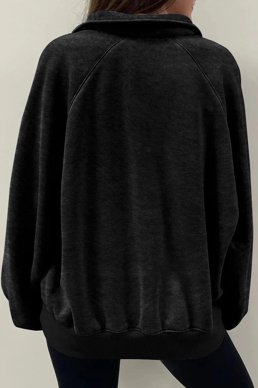 Buttons Balloon Sleeve Oversized Sweatshirt