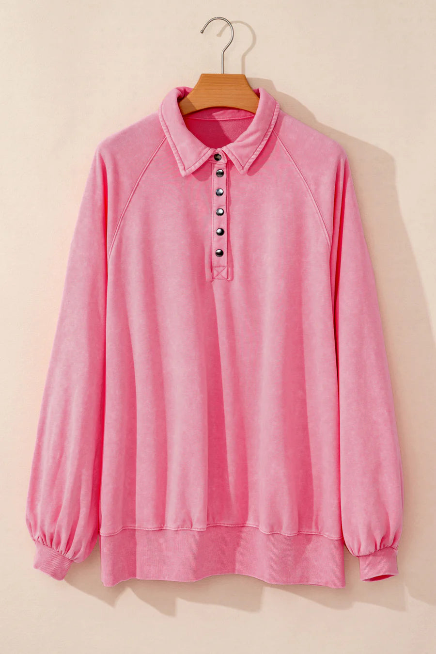 Buttons Balloon Sleeve Oversized Sweatshirt