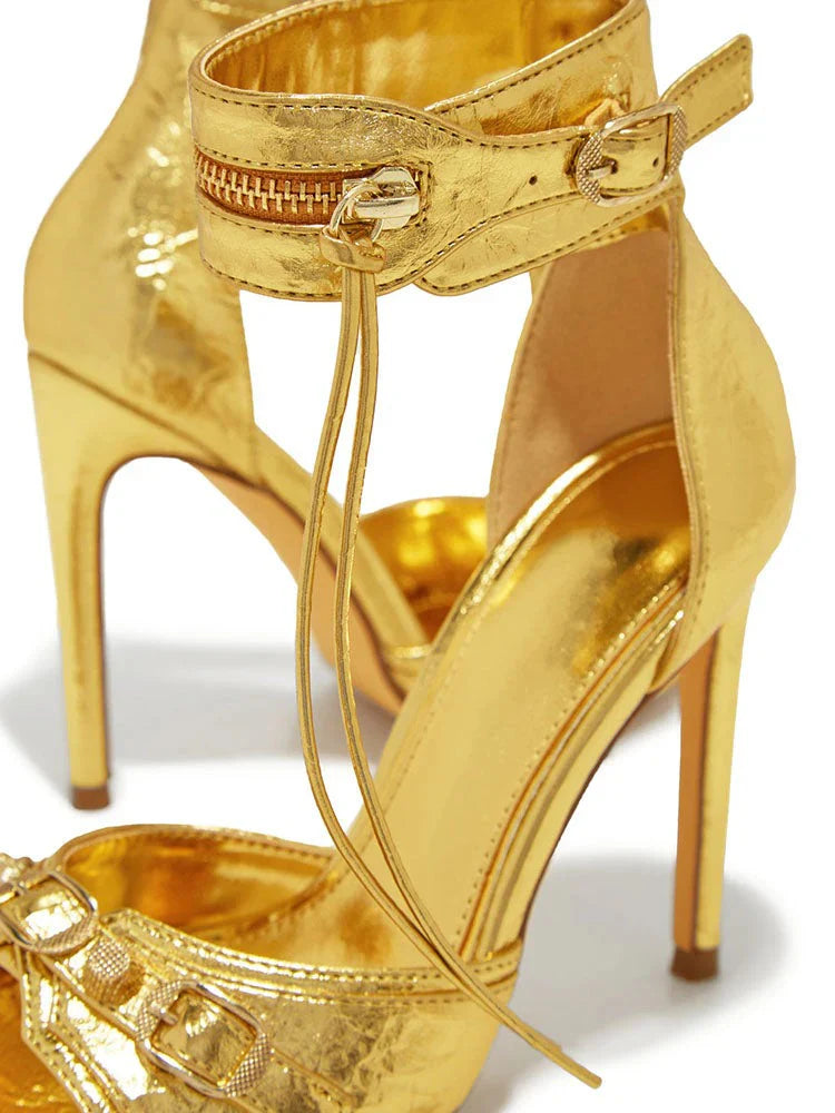 Ankle Zip Strap Pointed Toe Sandals