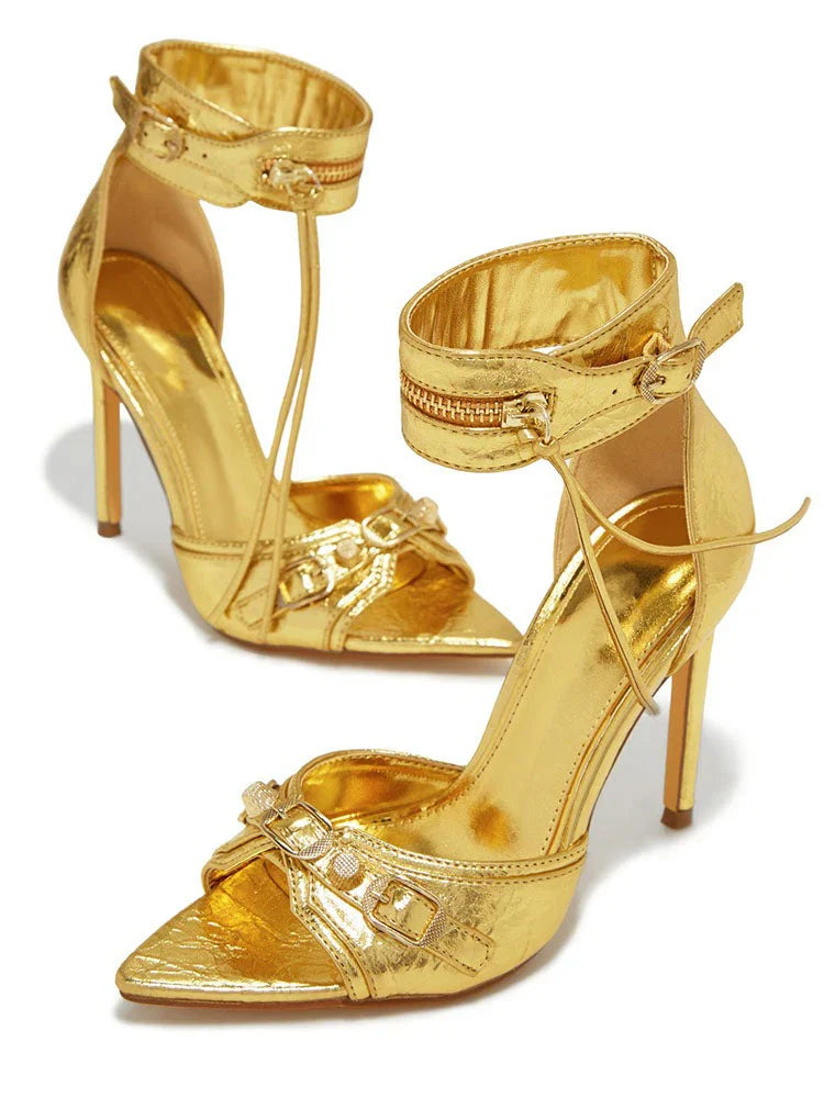 Ankle Zip Strap Pointed Toe Sandals