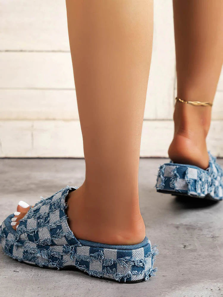 Checkerboard Denim Sandals