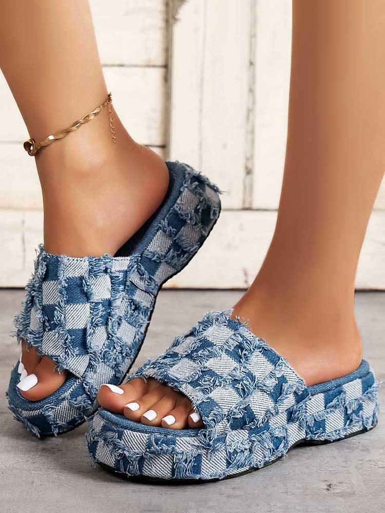Checkerboard Denim Sandals