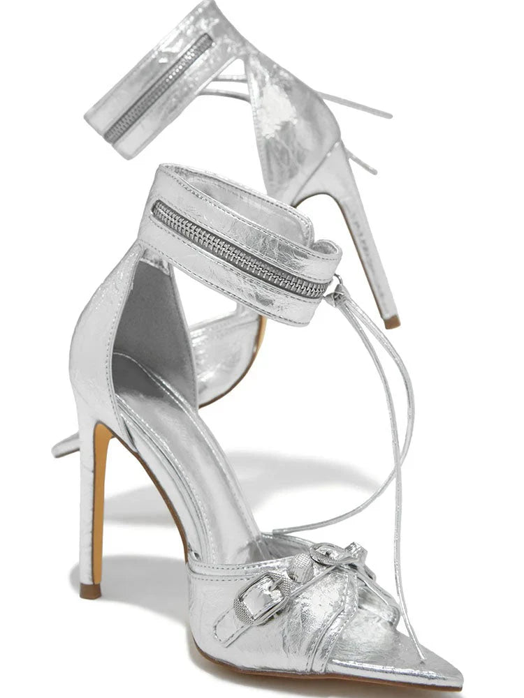 Ankle Zip Strap Pointed Toe Sandals