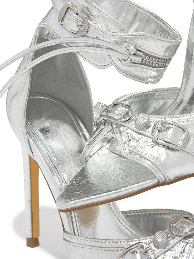 Ankle Zip Strap Pointed Toe Sandals
