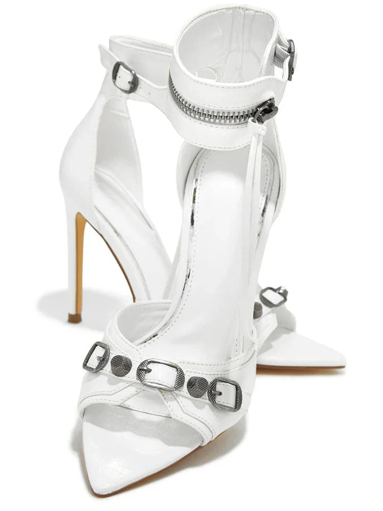 Ankle Zip Strap Pointed Toe Sandals