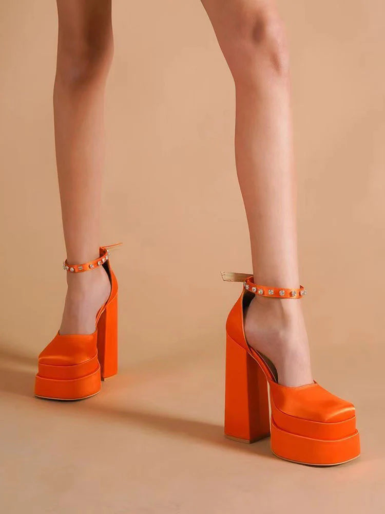 Rhinestone Decor Platform Heels