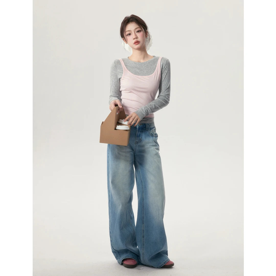 Versatile Casual Straight High Waist Skinny Light Blue Jeans