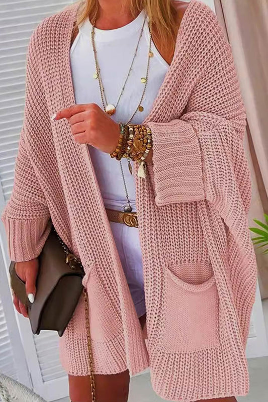 Solid Color Bat Sleeve Open Front Cardigan