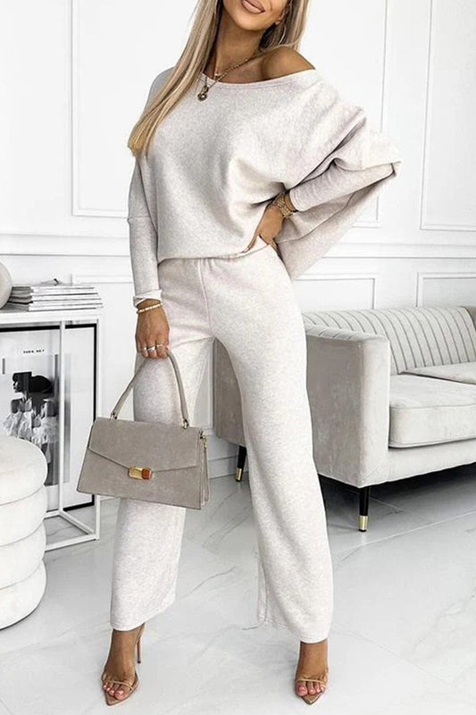 Solid Drop Shoulder Pullover Pants Set