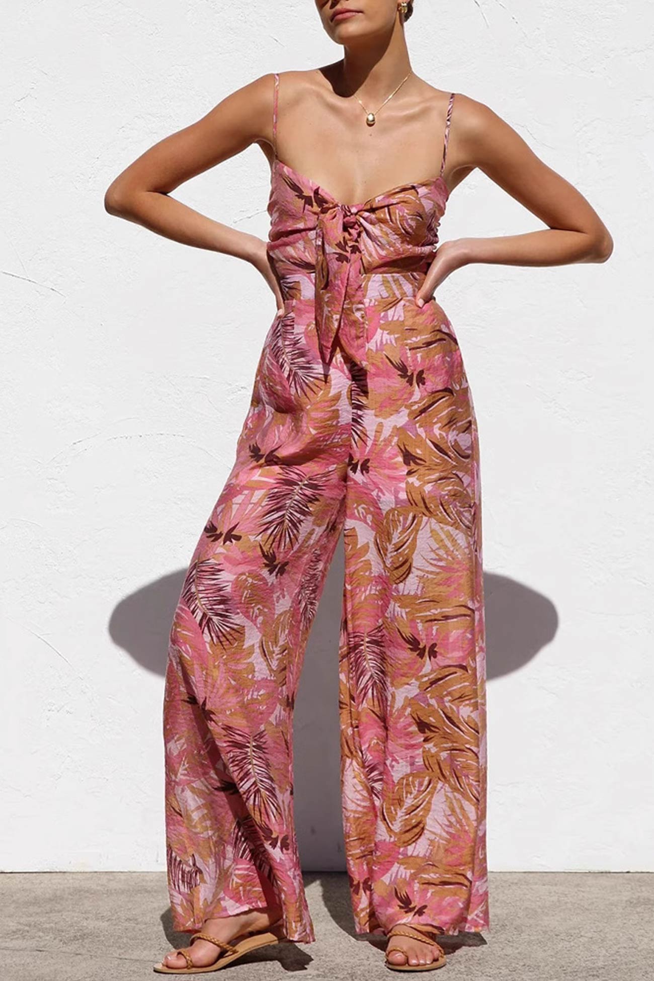 Printed Tie-up Cutout Cami Jumpsuits