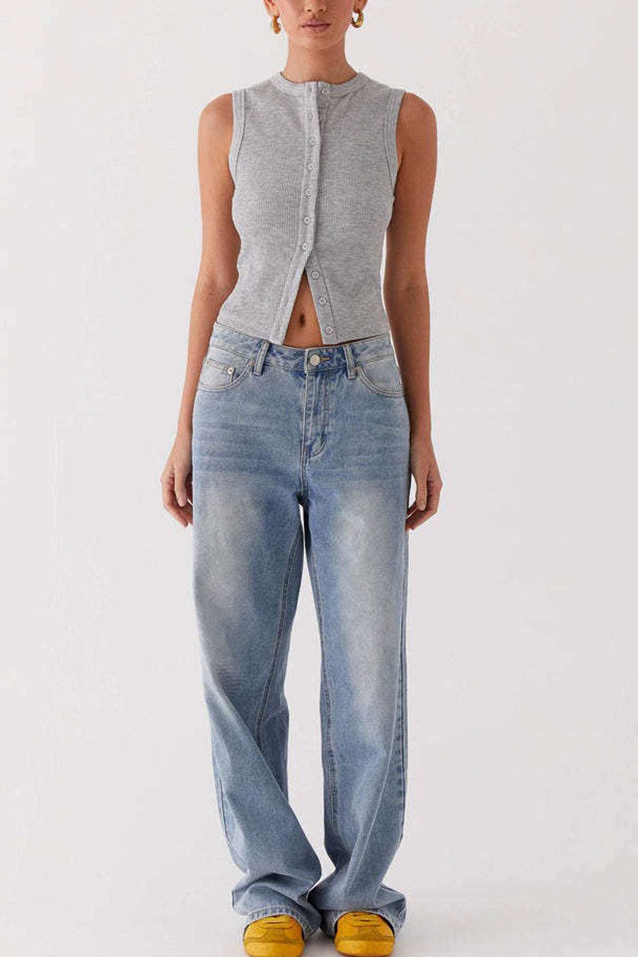 Solid Color Button down Knit Tank Top