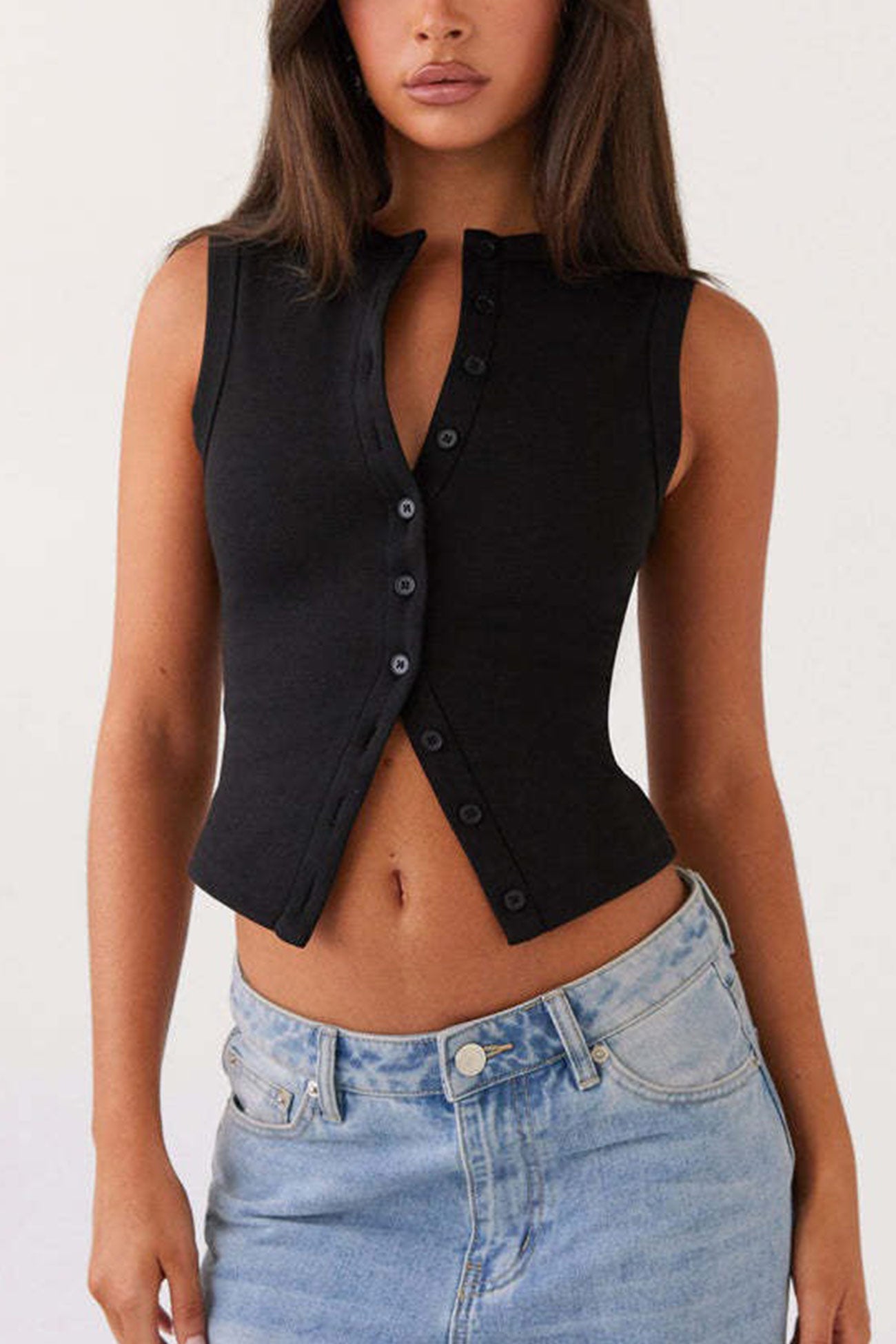 Solid Color Button down Knit Tank Top