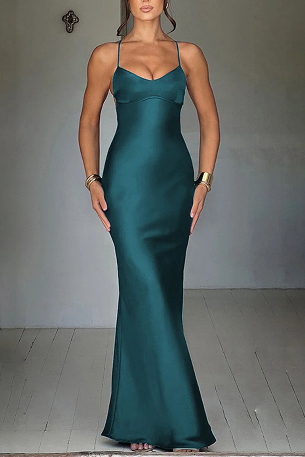 Satin Low Cut Tie-back Cami Dresses