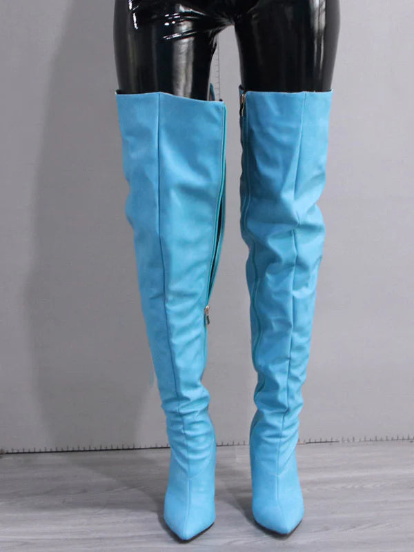 Zip The Knee Leather Boots