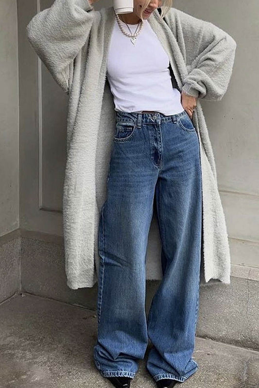 Solid Imitation Mink Tie Up Long Cardigan