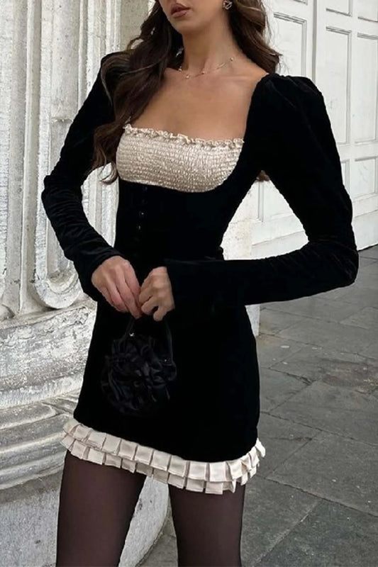 Contrast Patchwork Pleated Bodycon Dresses
