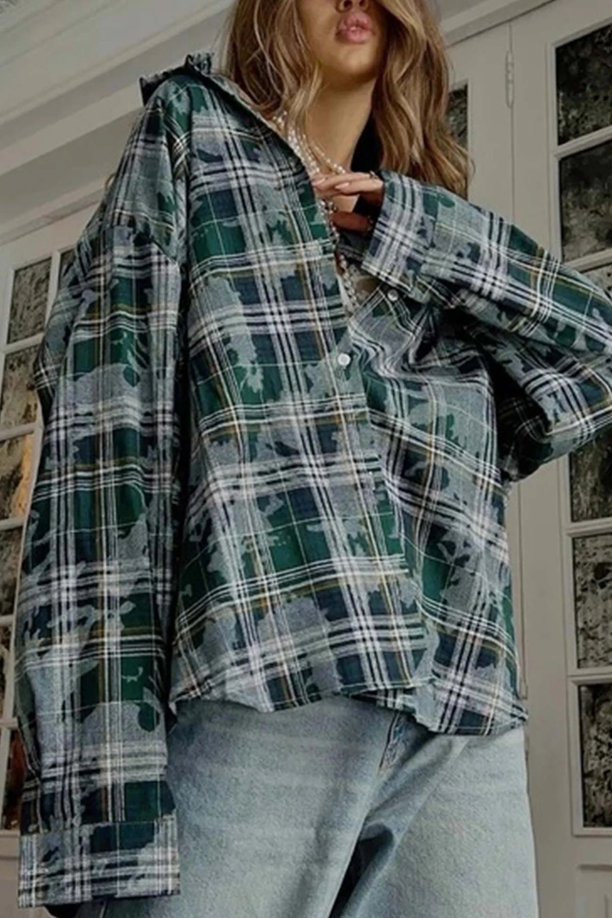Vintage Plaid Oversized Blouses