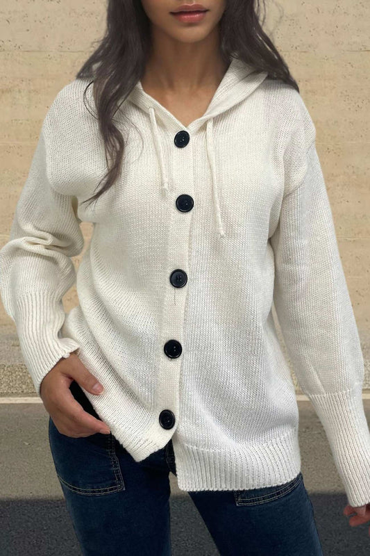 Button Down Knit Hooded Cardigan