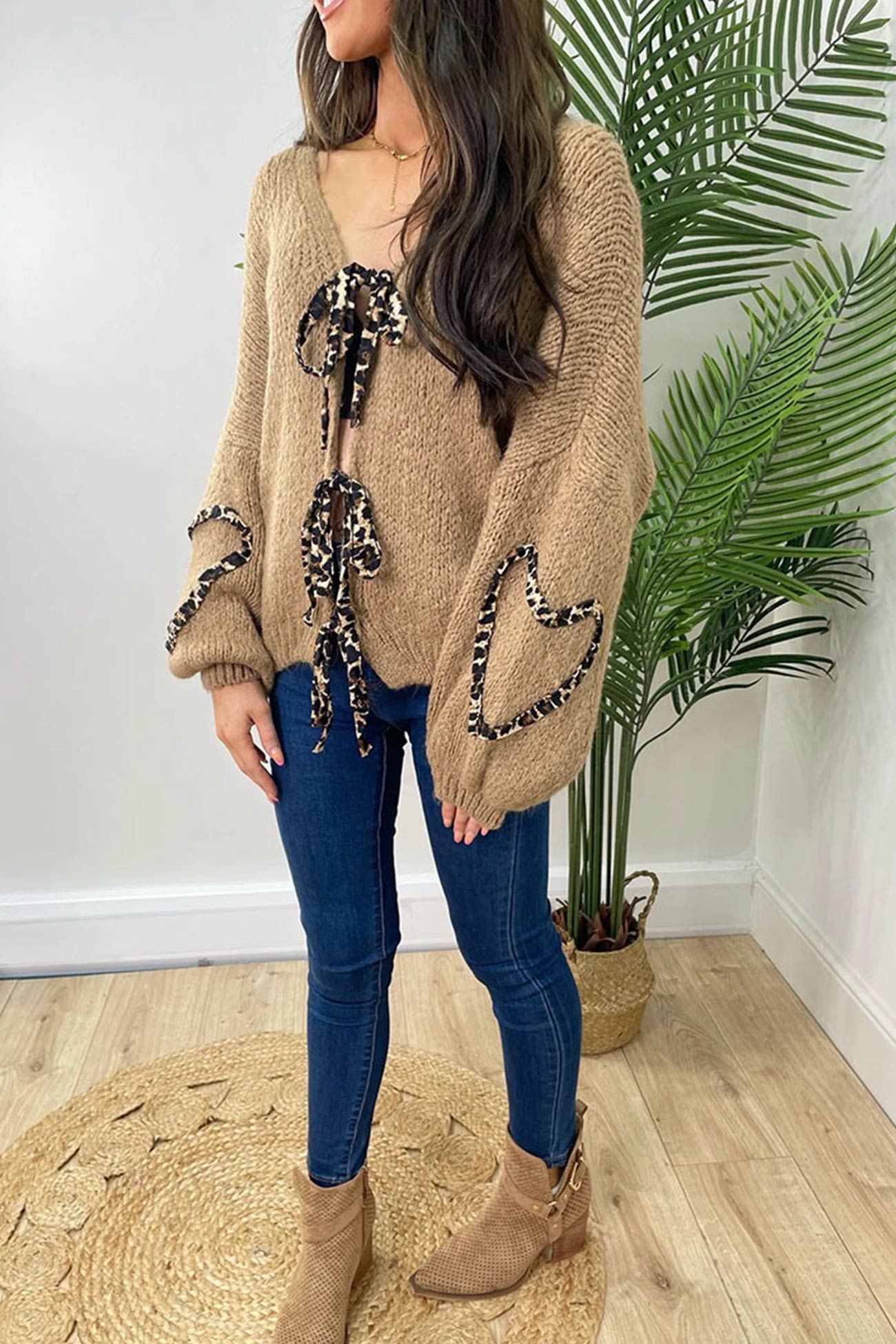 Leopard Tie Up Knit Cardigan