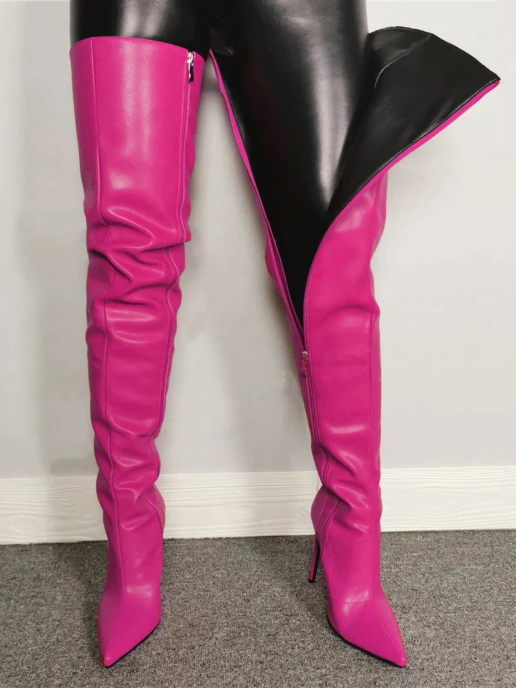 Zip The Knee Leather Boots
