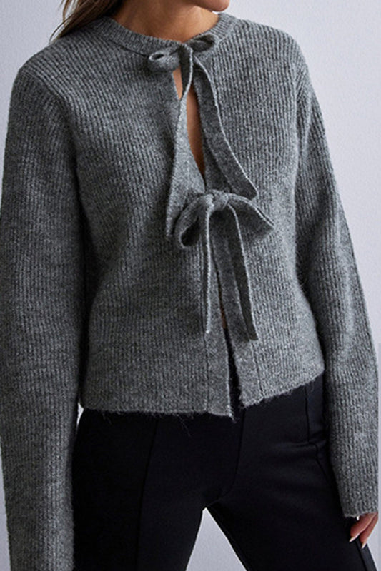 Tie Up Ribbed Knit Short Cardigan