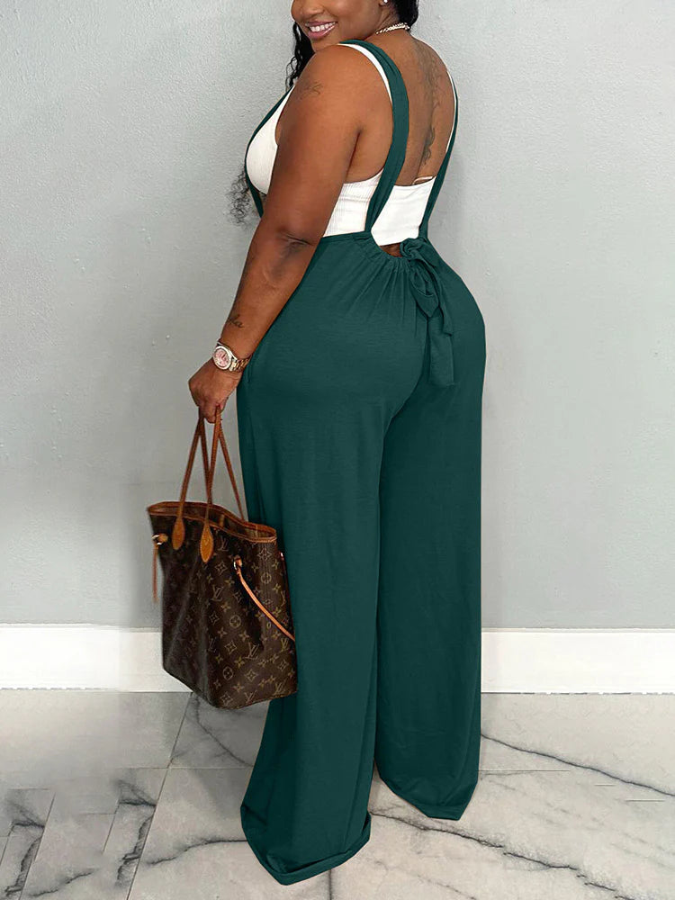Long Strap Wide Leg Overalls