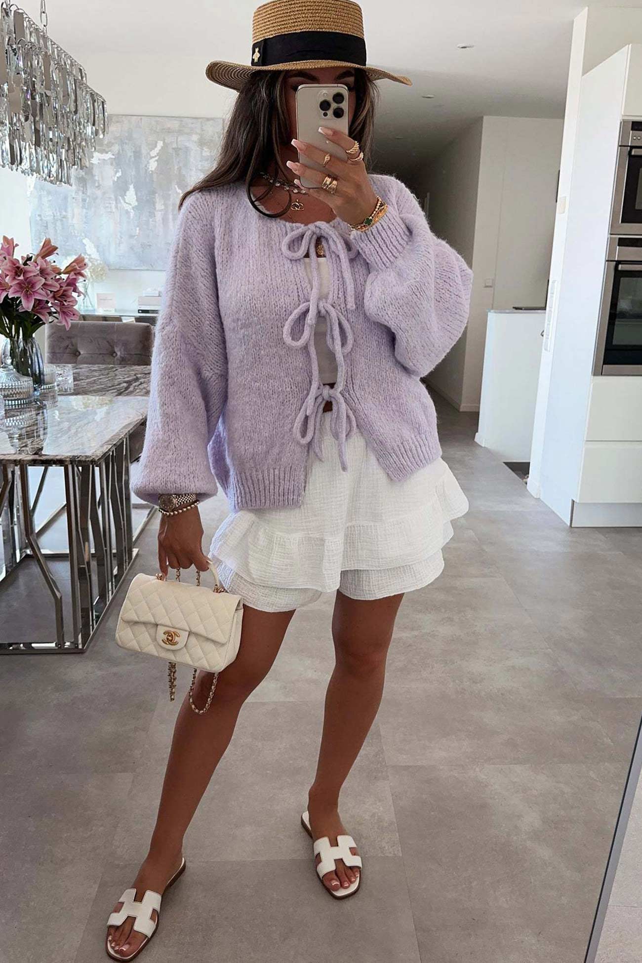 Tie Up Lantern Sleeve Cardigan