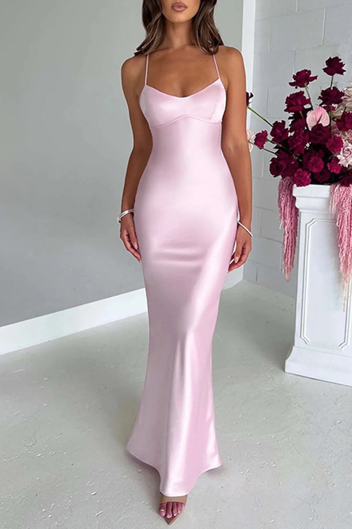 Satin Low Cut Tie-back Cami Dresses