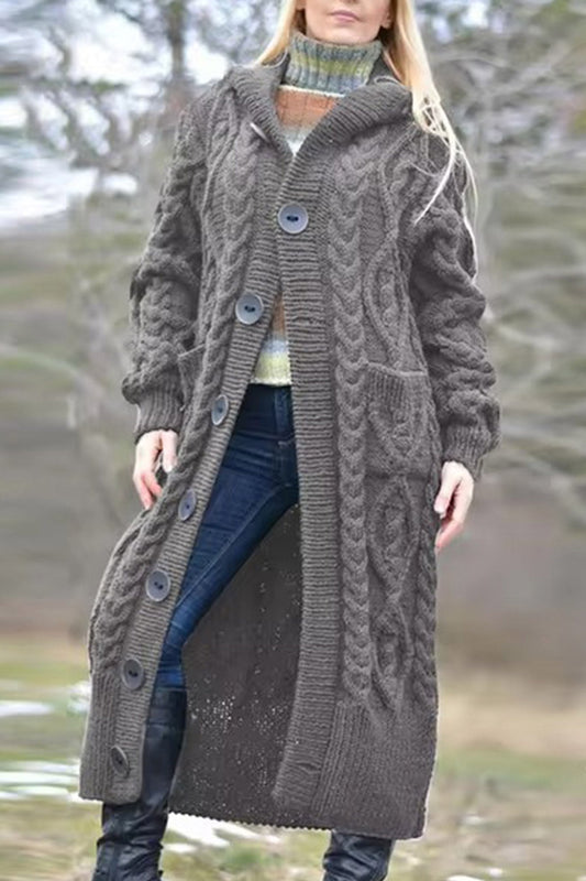 Cable Knit Loose Hooded Cardigan