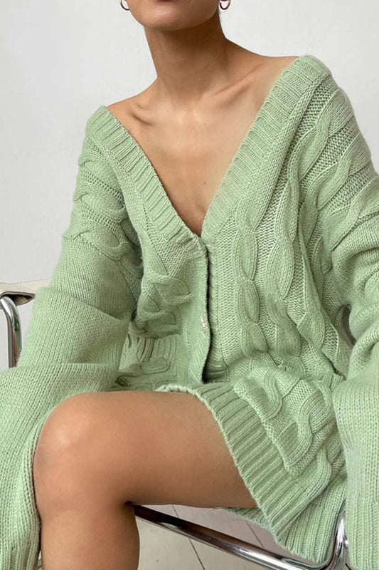Solid Single Breasted Cable Knit Cardigan