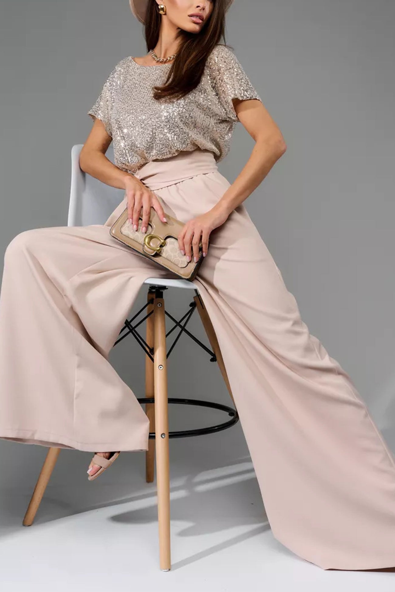 Sequin Patchwork Short Sleeve High Waist Jumpsuits Sets