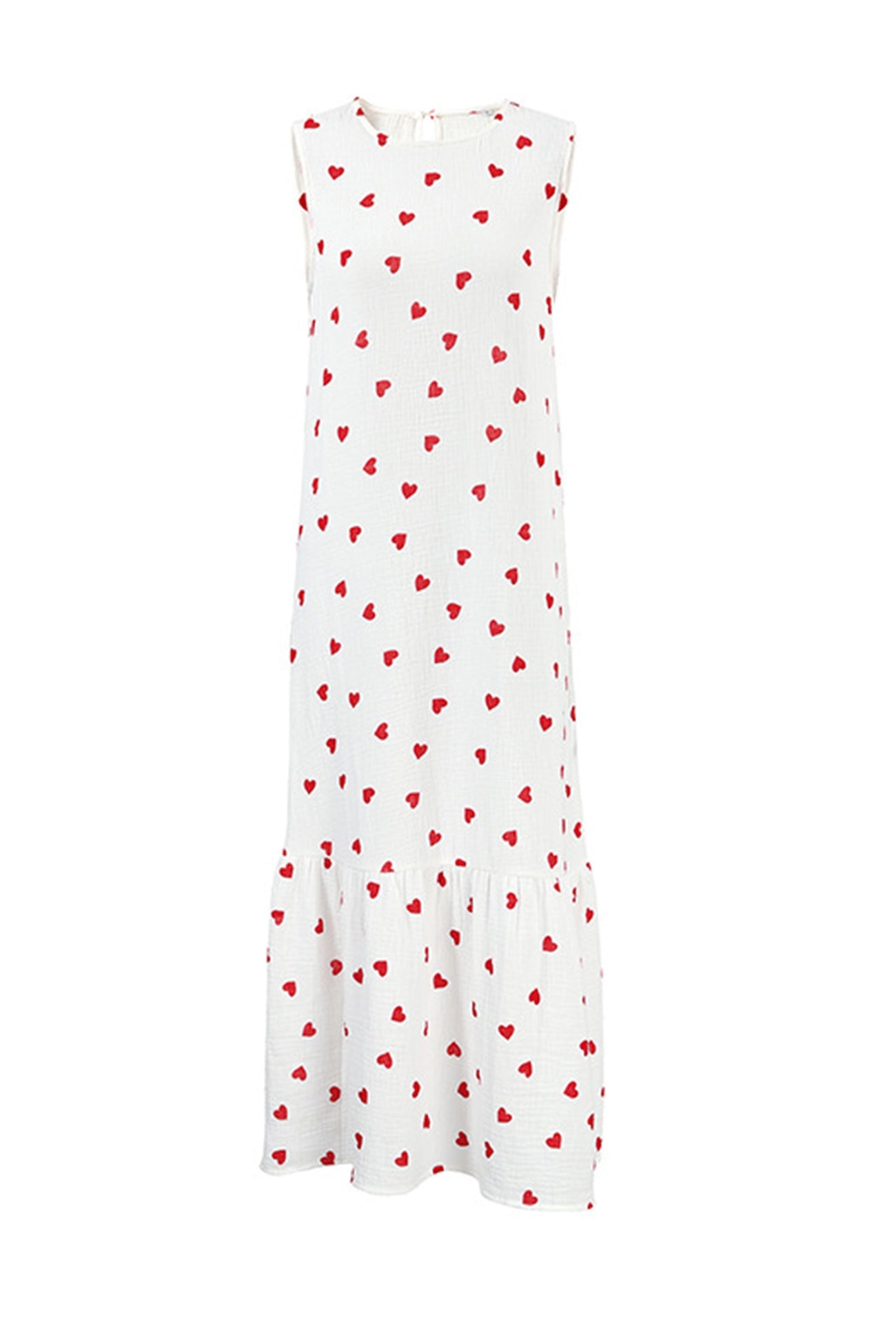 Heart Print Ruched Hem Cotton Tank Dress